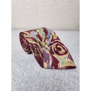 Nino Cerruti Handmade Silk Crepe Mens Tie Abstract Multicolor 58in Long